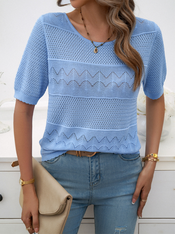 Spring and summer women’s temperament round neck hollow short sweater