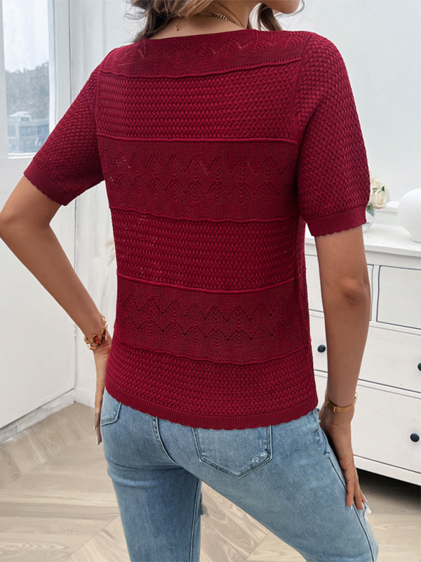 Spring and summer women’s temperament round neck hollow short sweater