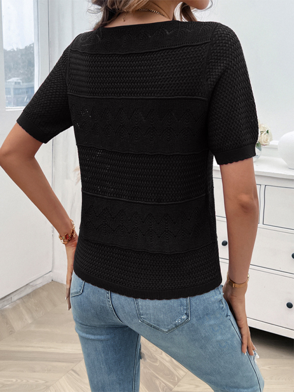 Spring and summer women’s temperament round neck hollow short sweater