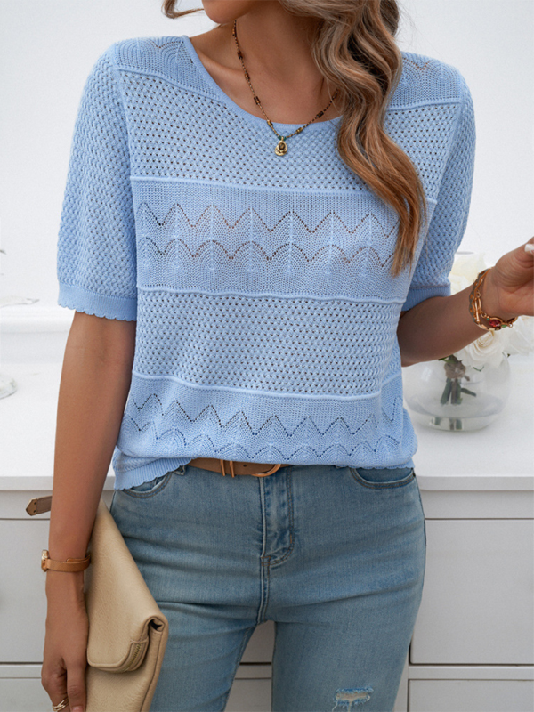 Spring and summer women’s temperament round neck hollow short sweater