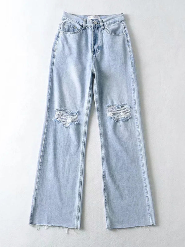 Street loose jeans ripped raw edge straight pants floor mopping pants