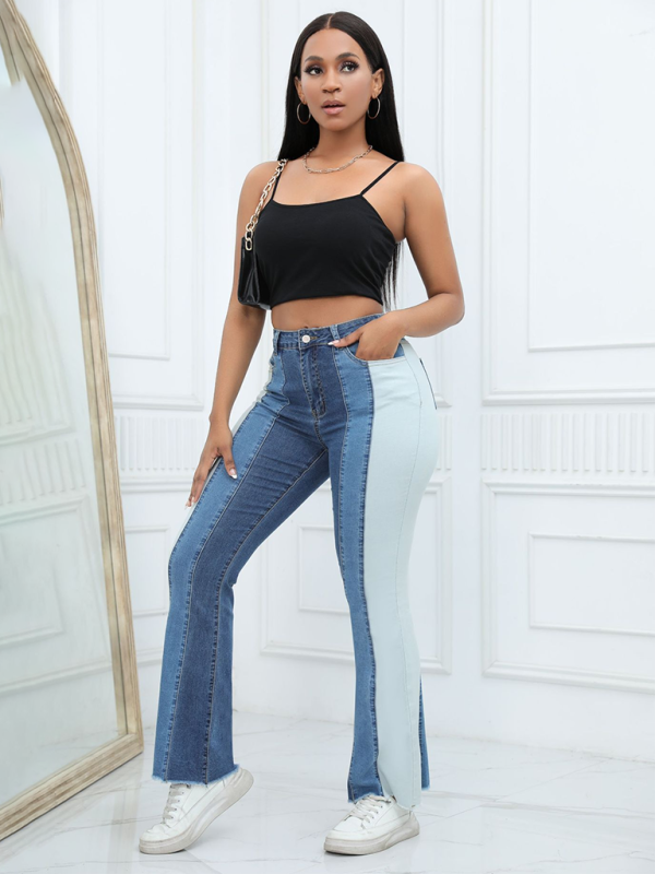 Stretch Fashion Washed Colorblock Jeans - Blue / S