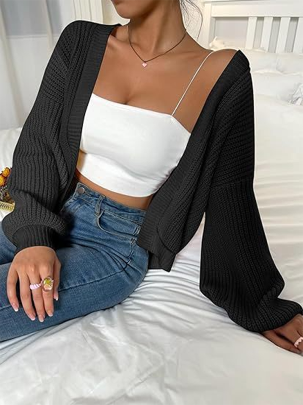 Stylish Knitted Cardigan with Contrast Colors - Black / S