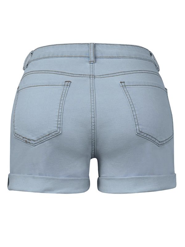 Stylish simple high elastic women’s denim shorts
