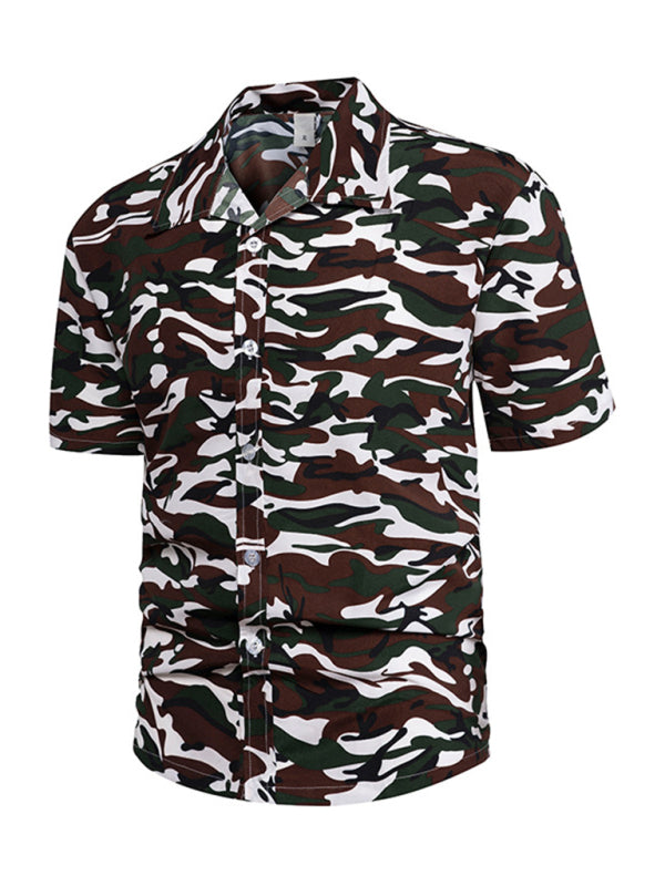Summer new seaside casual Hawaiian short-sleeved shirt - Brown / S