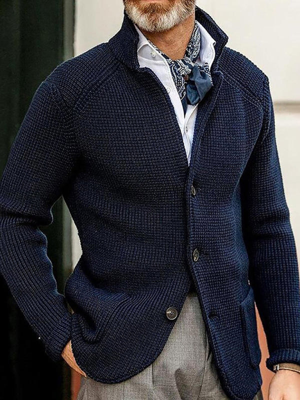 Sweater Winter Sweater Stand Collar Cardigan Foreign Trade Men’s Knitted Jacket - Blue / S