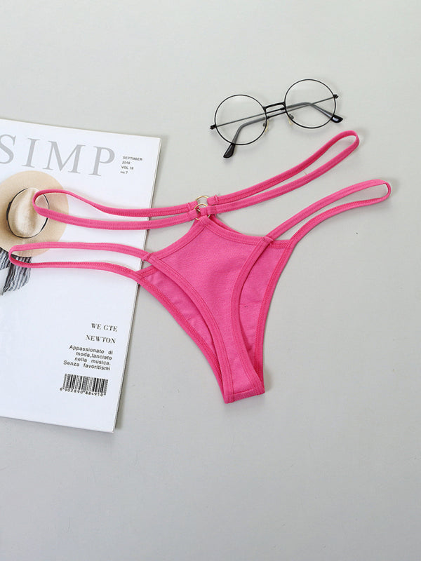 Transparent sexy bikini thin strap hollow triangle low waist ladies panties - Rose / M