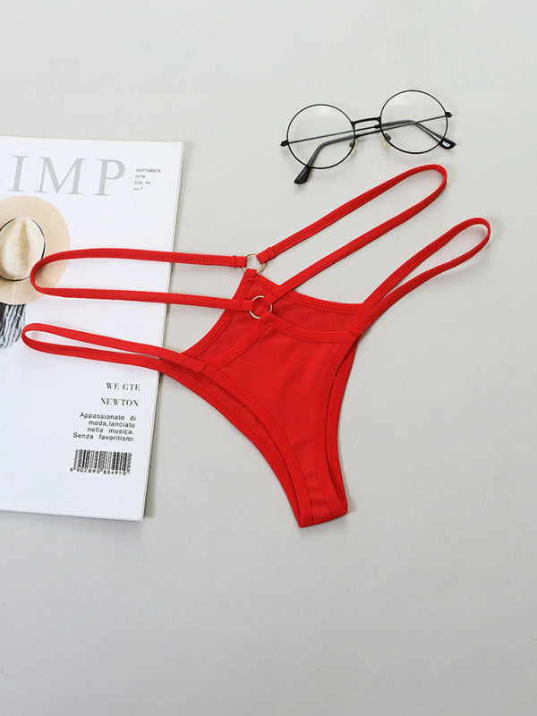 Transparent sexy bikini thin strap hollow triangle low waist ladies panties - Red / M