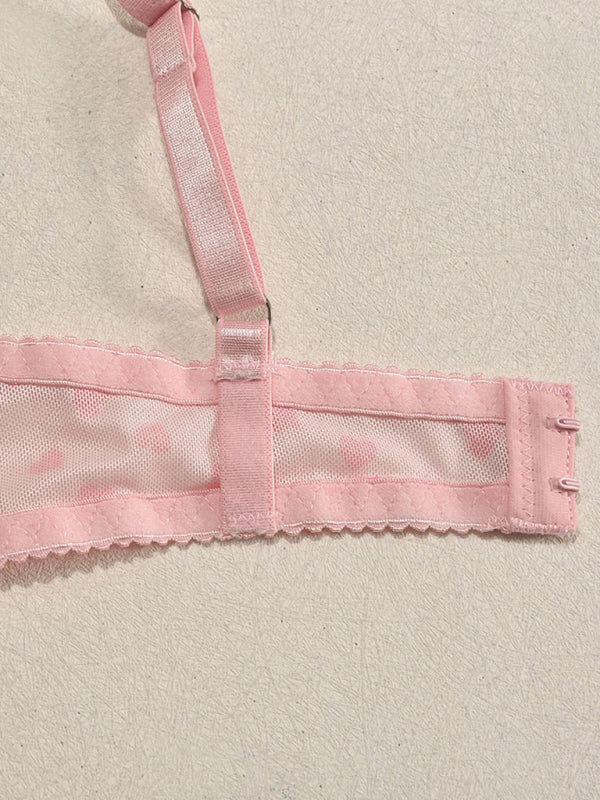 Valentine’s Day heart-shaped print see-through sexy temptation three-point sexy underwear set