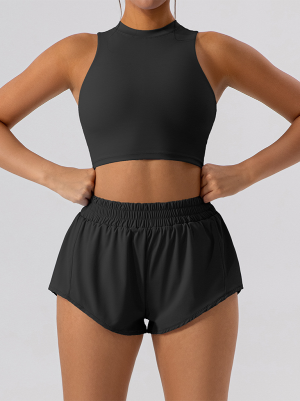 Vest slim fit sports casual shorts set - Black / S