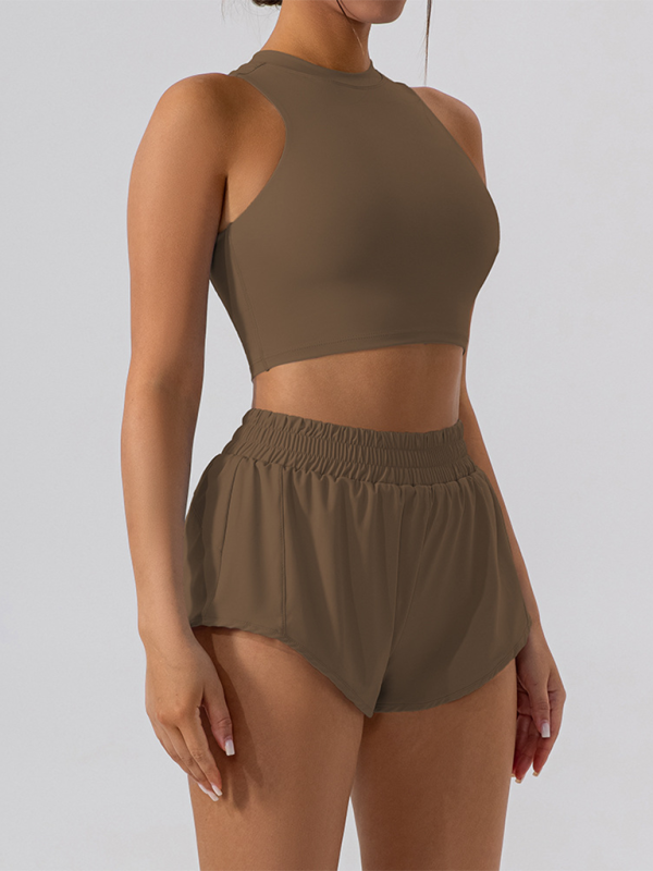Vest slim fit sports casual shorts set - Brown / S