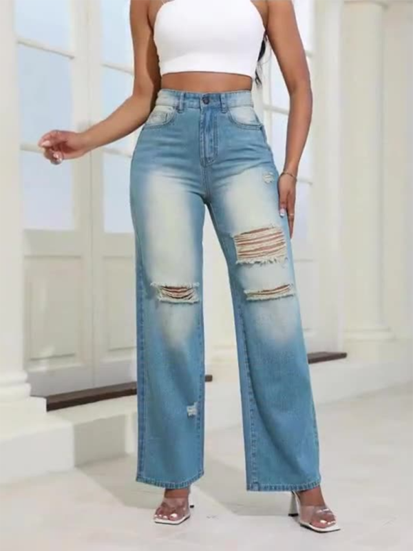 Vintage High Waisted Straight Leg Pants - Clear blue / XS