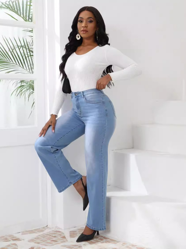 Vintage Loose Casual Straight Leg Denim Trousers - Clear blue / S