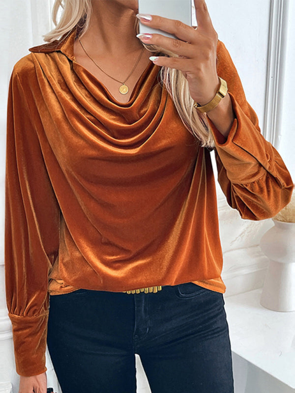 Vintage Velvet Shirt Elegant Swing Collar Women’s Blouse