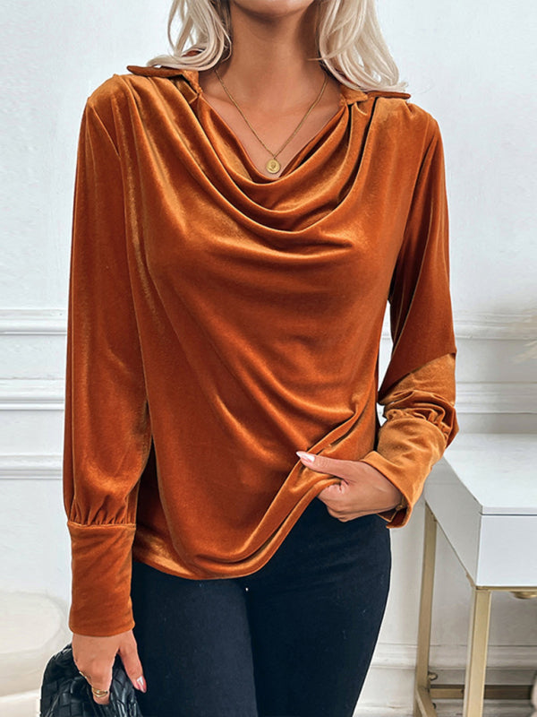 Vintage Velvet Shirt Elegant Swing Collar Women’s Blouse