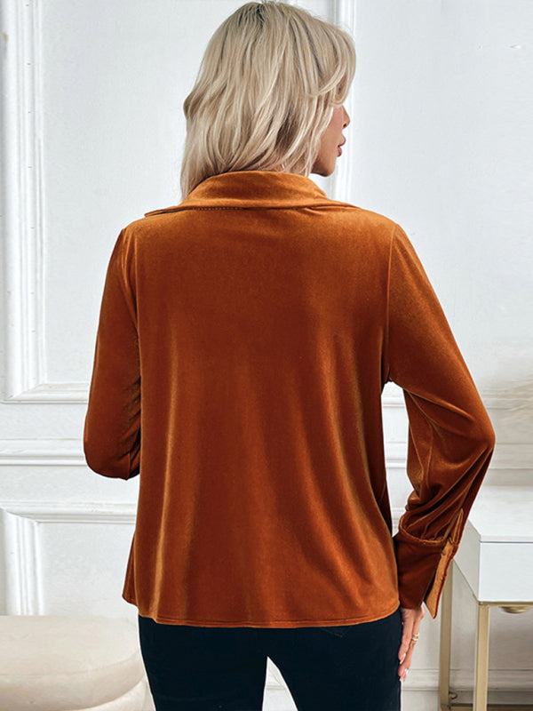 Vintage Velvet Shirt Elegant Swing Collar Women’s Blouse