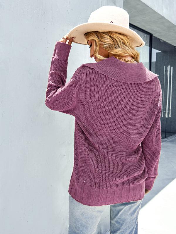 Womanly temperament sexy shirt collar sweater top - Closther