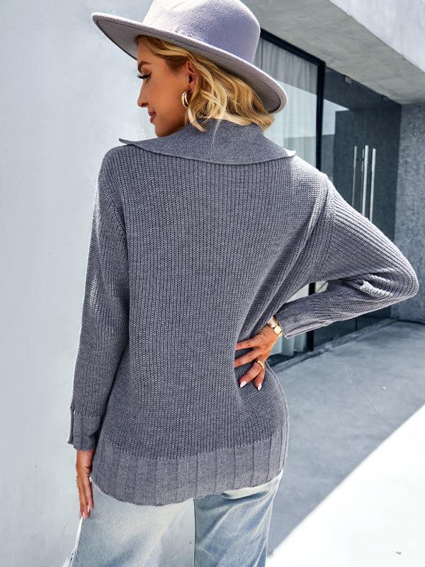 Womanly temperament sexy shirt collar sweater top - Closther