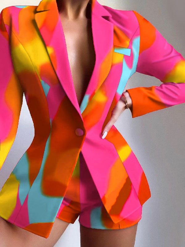 Women Fashion Abstract Print Blazer Set - Pattern / S