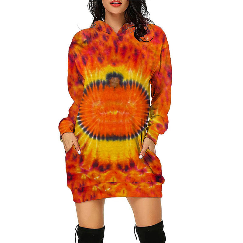 Women Halloween Pumpkin Print Hoodie Dress - Pattern5 / S