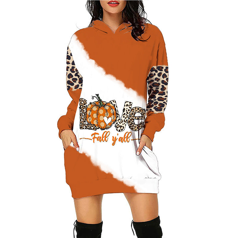 Women Halloween Pumpkin Print Hoodie Dress - Pattern6 / S