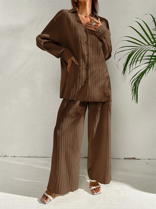 Women Lapel Collar Loose Cardigan Casual Long Sleeve Fashion Suit - Brown / S