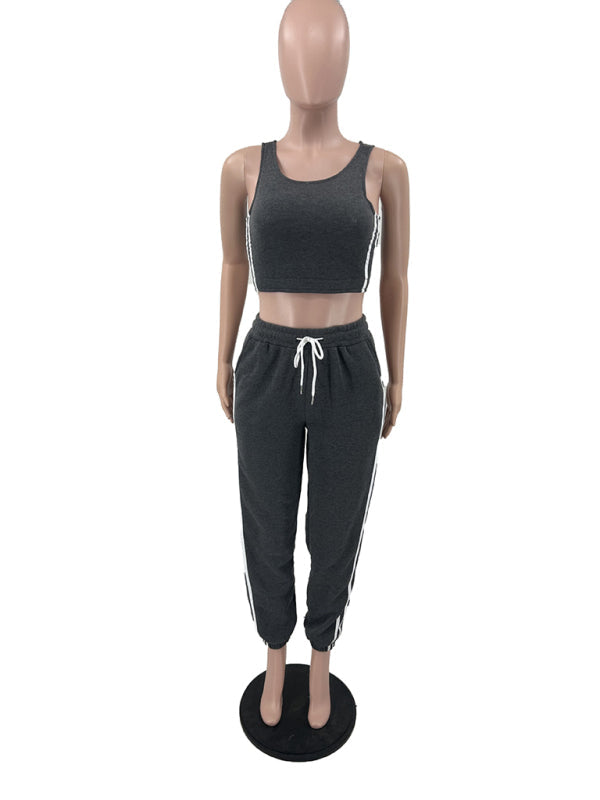 Women’s autumn and winter fashion hooded vest sports suit three-piece set