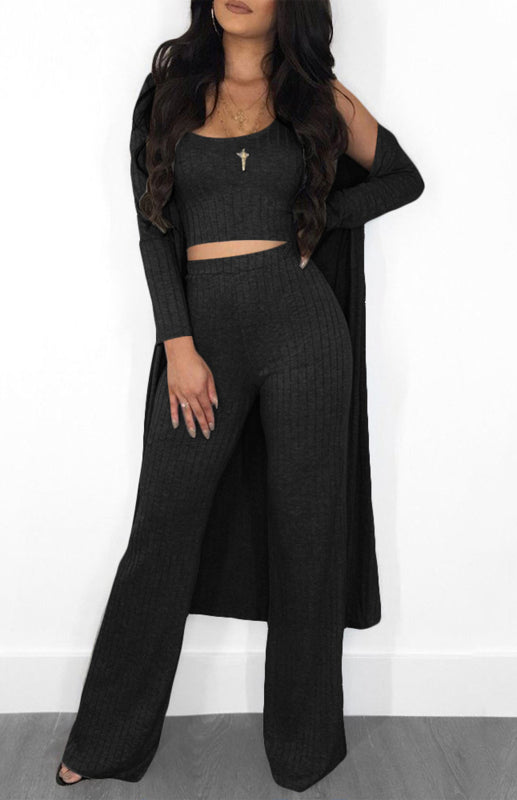 Women’S Autumn And Winter Fashion Sexy Pit Strip Set - Black / S