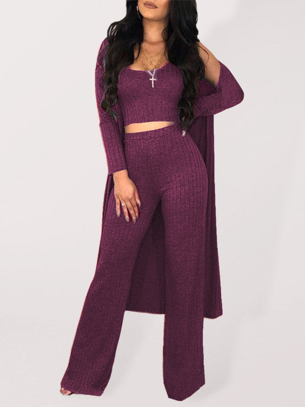Women’S Autumn And Winter Fashion Sexy Pit Strip Set - Wine Red / S