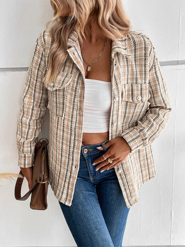 Women’s autumn and winter long-sleeved plaid shirt outerwear