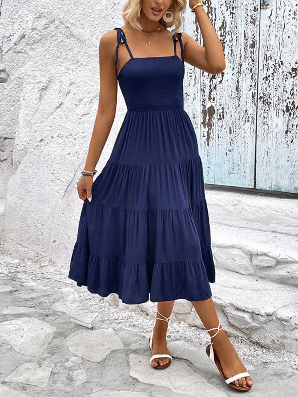 Women’s Backless Solid Color Camisole Sexy Dress