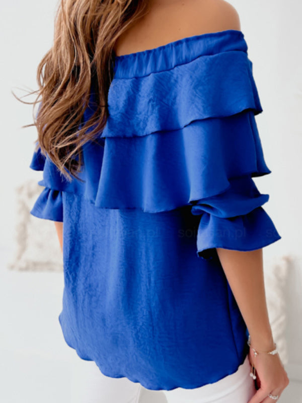 Women’s Boat neck tie ruffle track blouse
