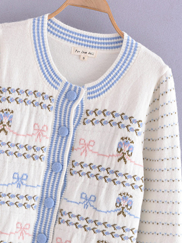 Women’s bow round neck button-down knitted cardigan