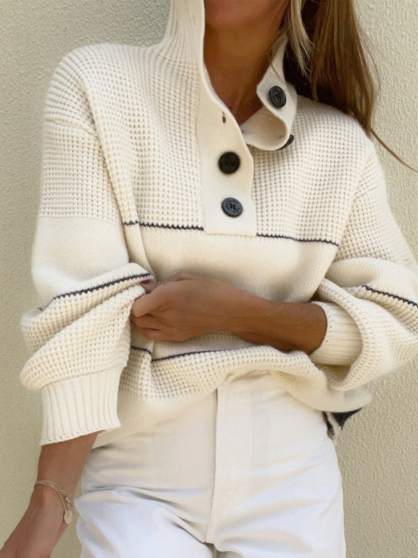 Women’s Button-Up Knitted Casual Sweater - Cracker khaki / S