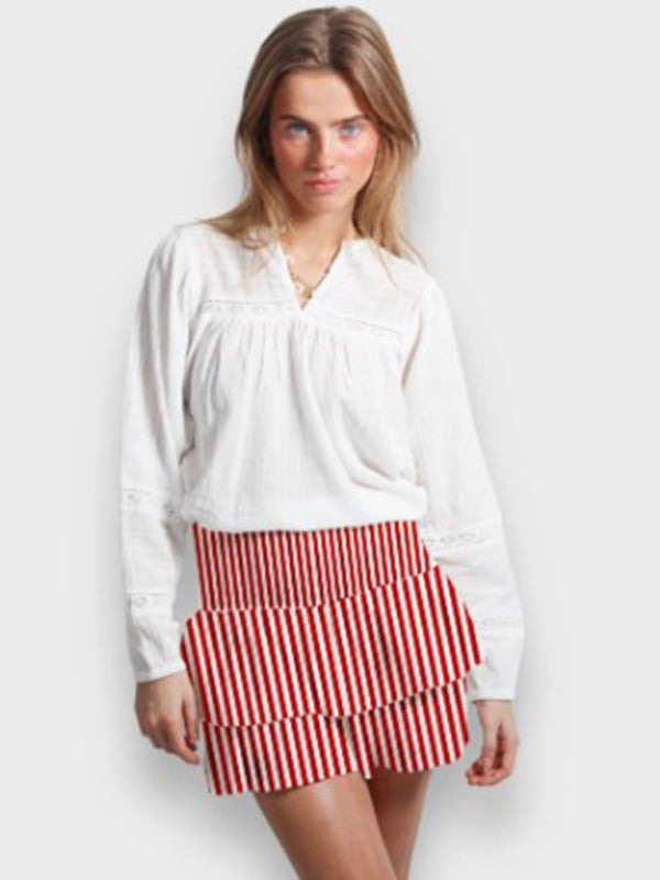 Women’s casual cake skirt striped print short skirt Y2k hot girl skirt - Rose / S