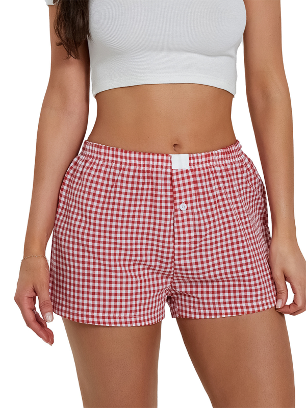 Women’s Casual Comfort High Waist Loose Wide Leg Vintage Plaid Shorts