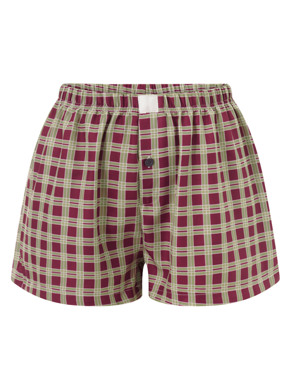 Women’s Casual Comfort High Waist Loose Wide Leg Vintage Plaid Shorts - Coffee / S