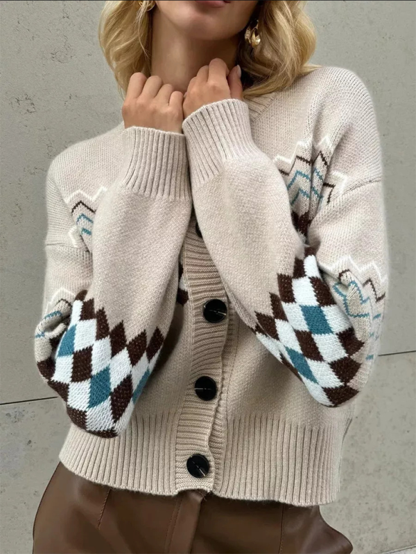 Women’s Casual Diamond Jacquard Knit Cardigan