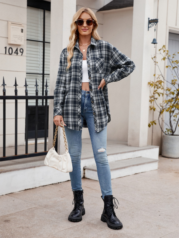Women’s casual fashion hot girl loose plaid shirt