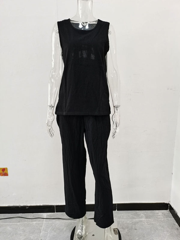 Women’s Casual Loose Sleeveless Slit Vest + Pants Set