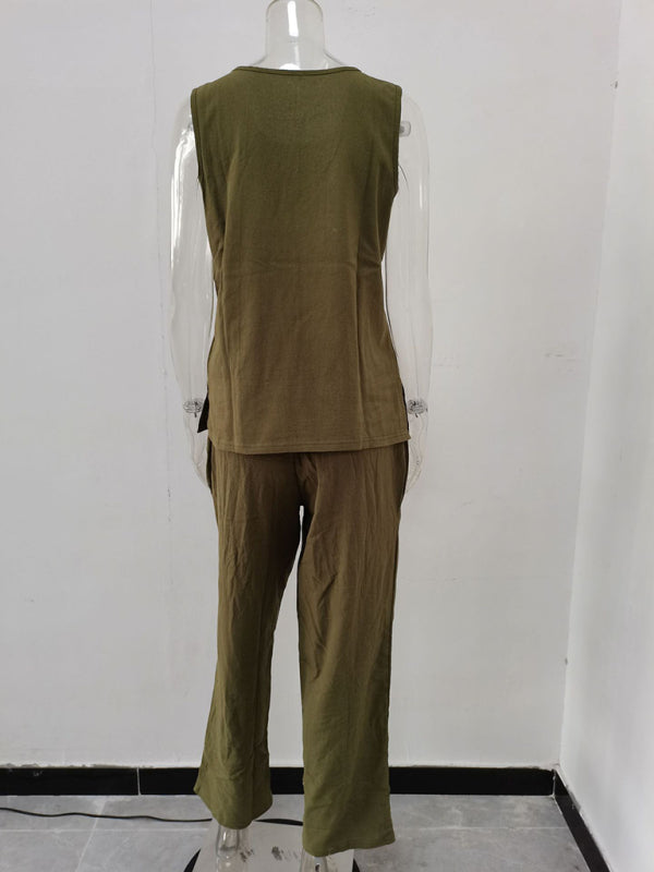 Women’s Casual Loose Sleeveless Slit Vest + Pants Set