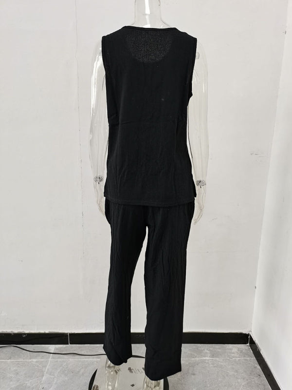 Women’s Casual Loose Sleeveless Slit Vest + Pants Set