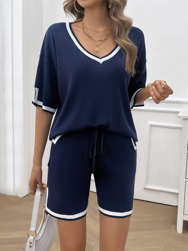 Women’s casual loose v-neck sweater two-piece set - Champlain color / S