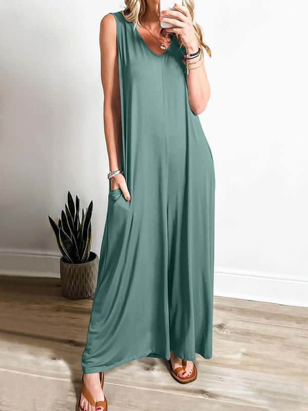 Women’s casual pocket thin jumpsuit - Peacock blue / S