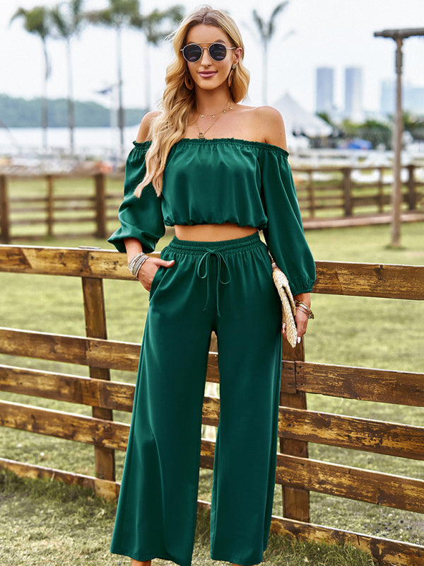 Women’s casual sexy tube top top wide-leg trousers two-piece set