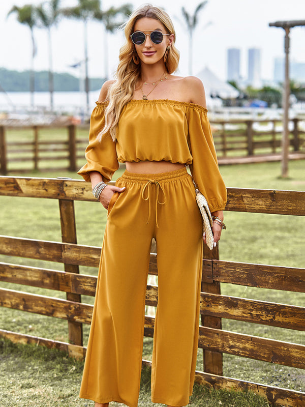 Women’s casual sexy tube top top wide-leg trousers two-piece set