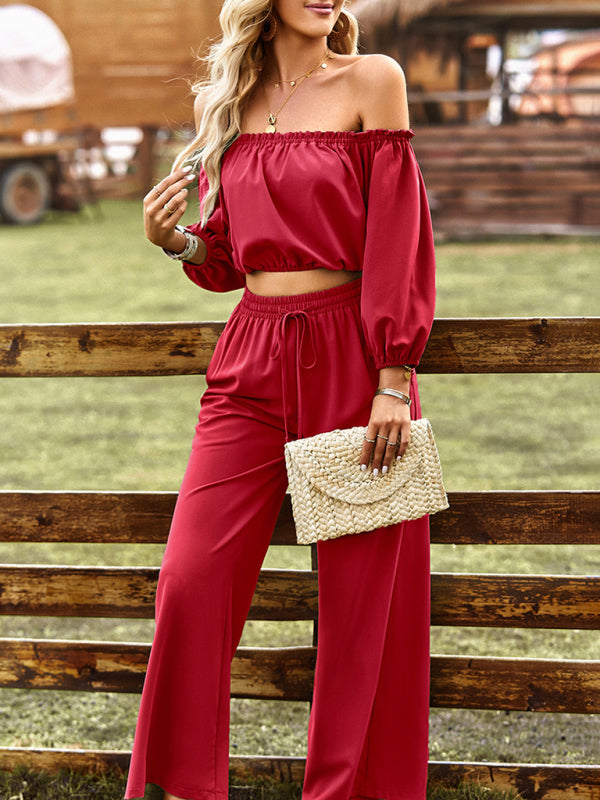 Women’s casual sexy tube top top wide-leg trousers two-piece set