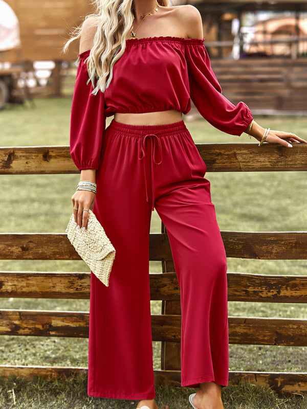 Women’s casual sexy tube top top wide-leg trousers two-piece set