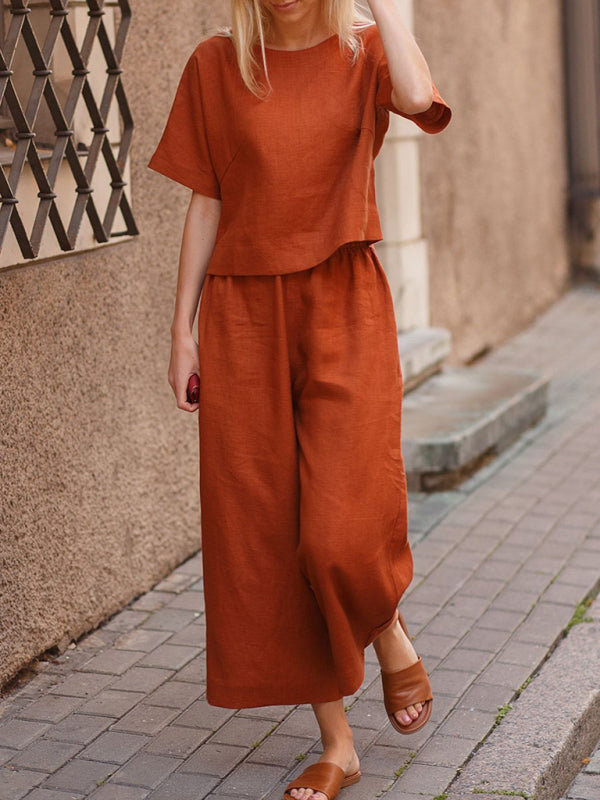 Women’s Casual Short Sleeve Cotton Pants Set