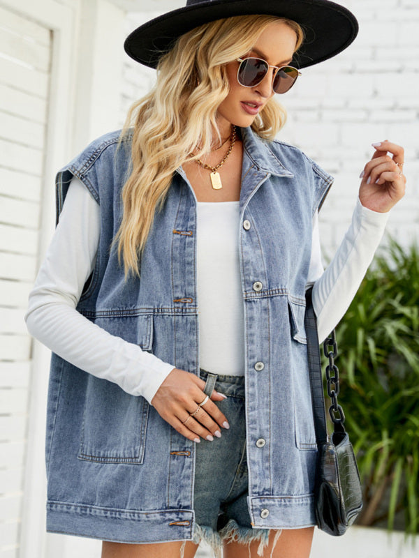 Women’s Casual Sleeveless Denim VestTop - Blue / S